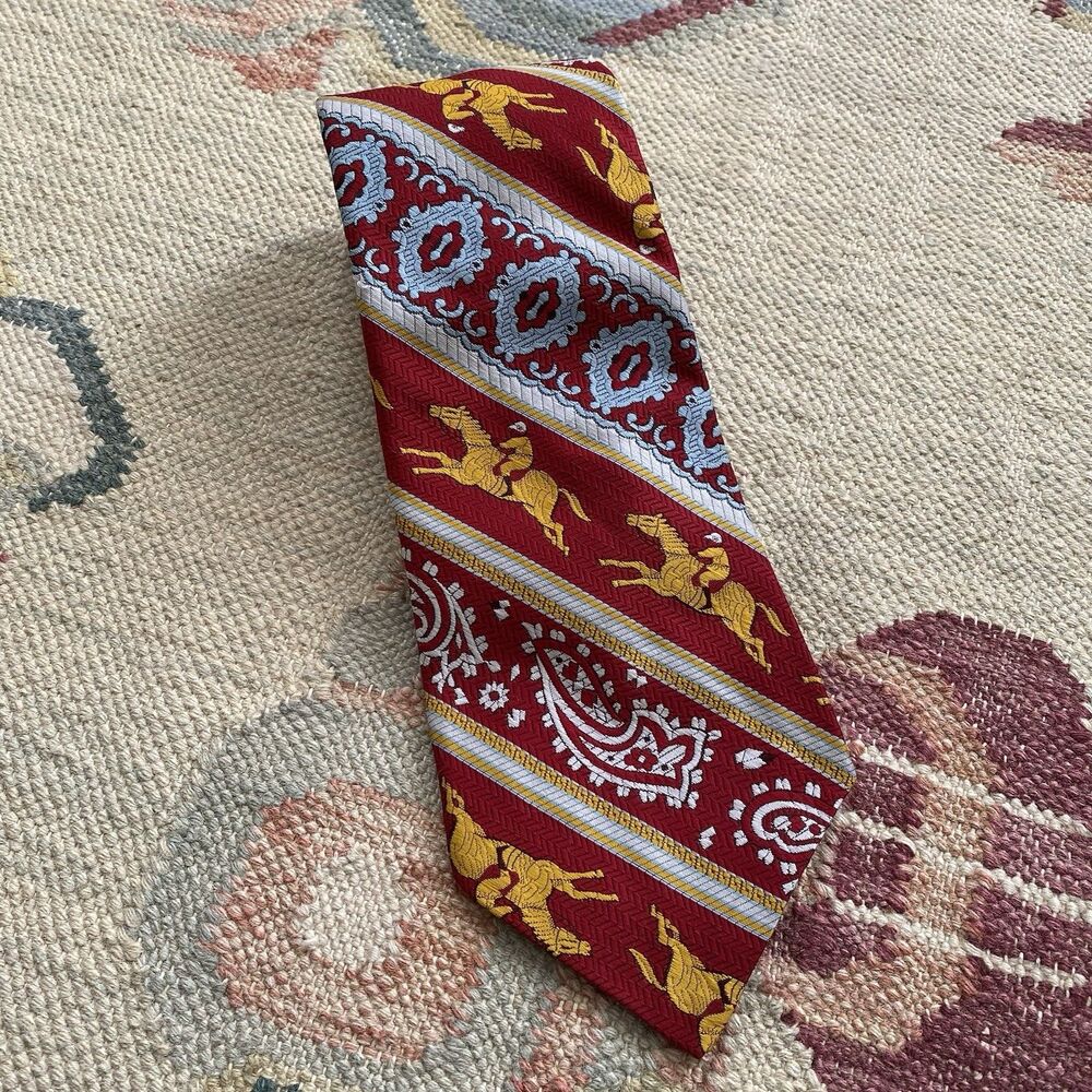 Vintage 70s Royal Knight Wide Tie Polyester Horse Racing Jockey Steeplechase